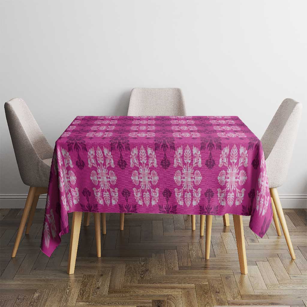 Pink Hawaiian Quilt Tablecloth Hawaii Pineapple Monstera Palaka Motifs - Polynesian Pride