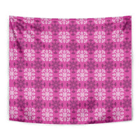 Pink Hawaiian Quilt Tapestry Hawaii Pineapple Monstera Palaka Motifs - Polynesian Pride