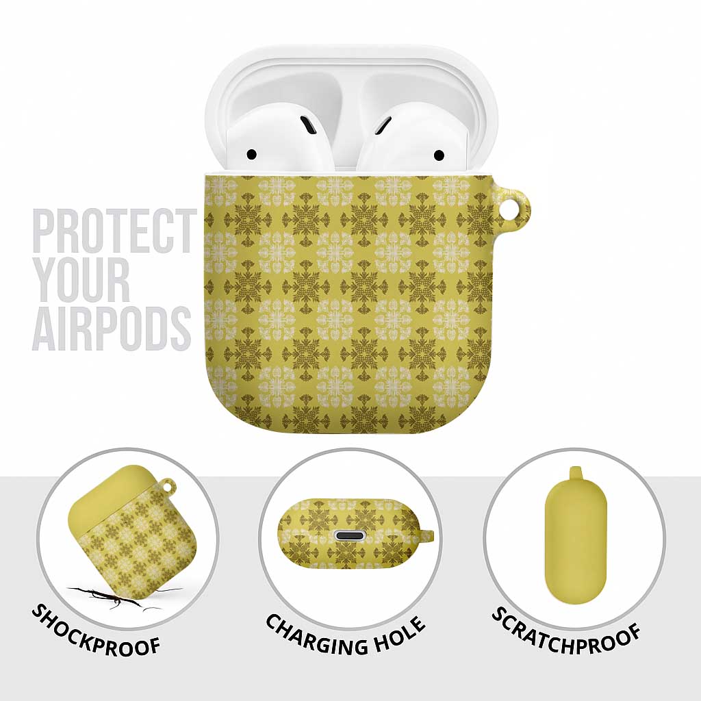 Yellow Hawaiian Quilt AirPods Case Hawaii Pineapple Monstera Palaka Motifs - Polynesian Pride