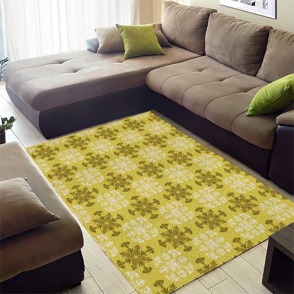 Yellow Hawaiian Quilt Area Rug Hawaii Pineapple Monstera Palaka Motifs - Polynesian Pride