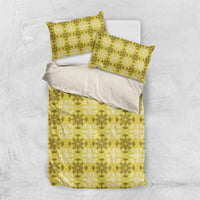 Yellow Hawaiian Quilt Bedding Set Hawaii Pineapple Monstera Palaka Motifs - Polynesian Pride