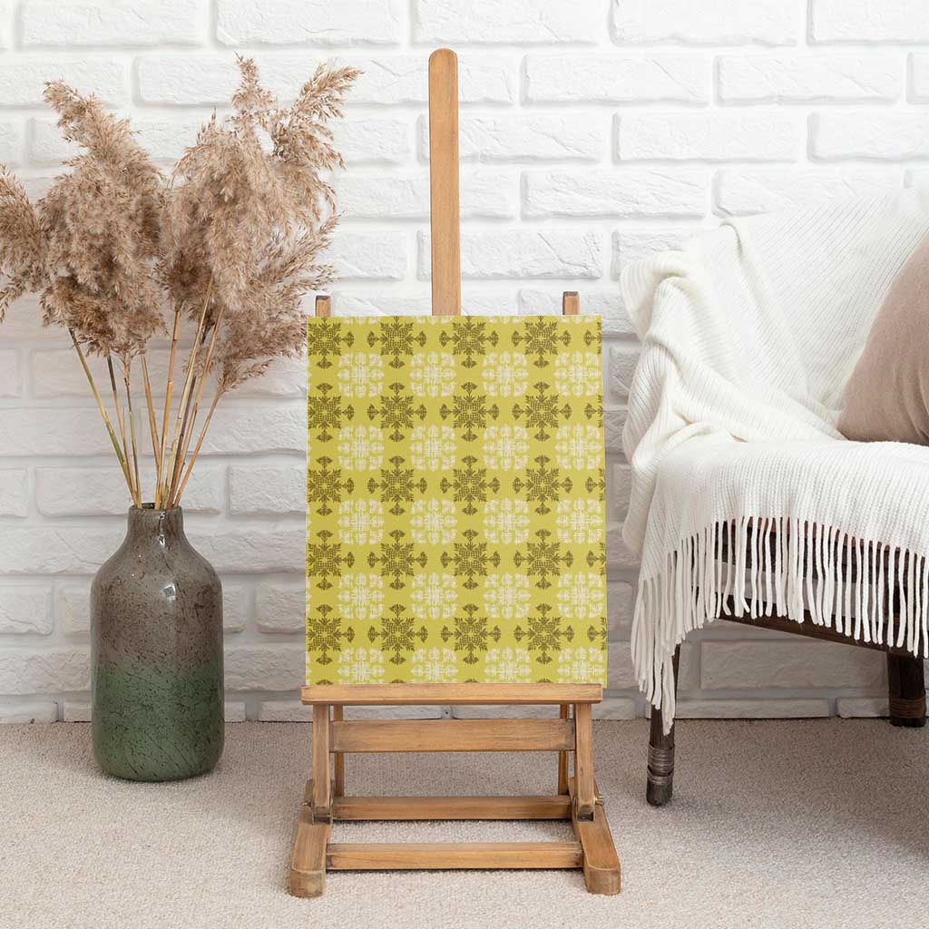 Yellow Hawaiian Quilt Canvas Wall Art Hawaii Pineapple Monstera Palaka Motifs - Polynesian Pride