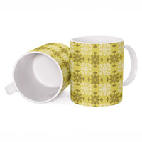 Yellow Hawaiian Quilt Ceramic Mug Hawaii Pineapple Monstera Palaka Motifs - Polynesian Pride