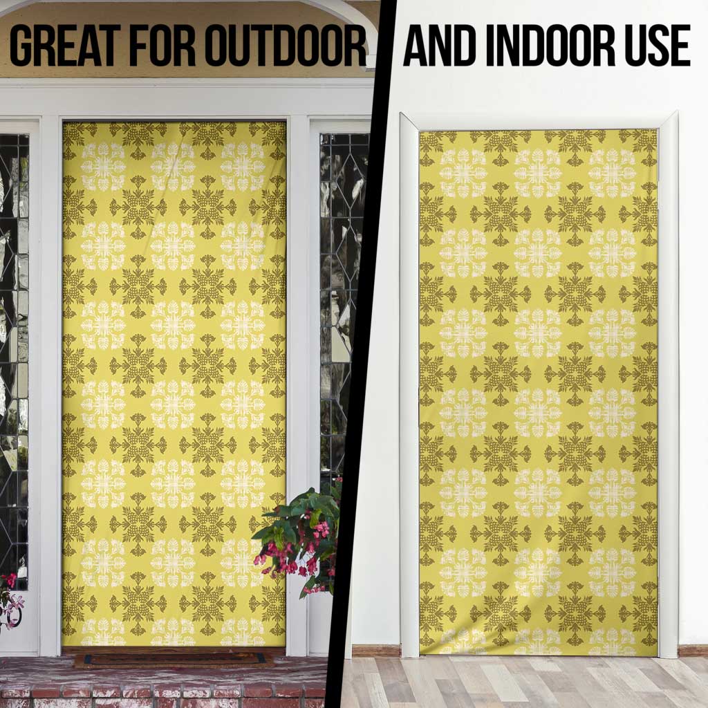 Yellow Hawaiian Quilt Door Cover Hawaii Pineapple Monstera Palaka Motifs - Polynesian Pride