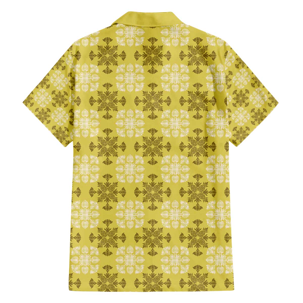 Yellow Hawaiian Quilt Family Matching Off The Shoulder Long Sleeve Dress and Hawaiian Shirt Hawaii Pineapple Monstera Palaka Motifs - Polynesian Pride