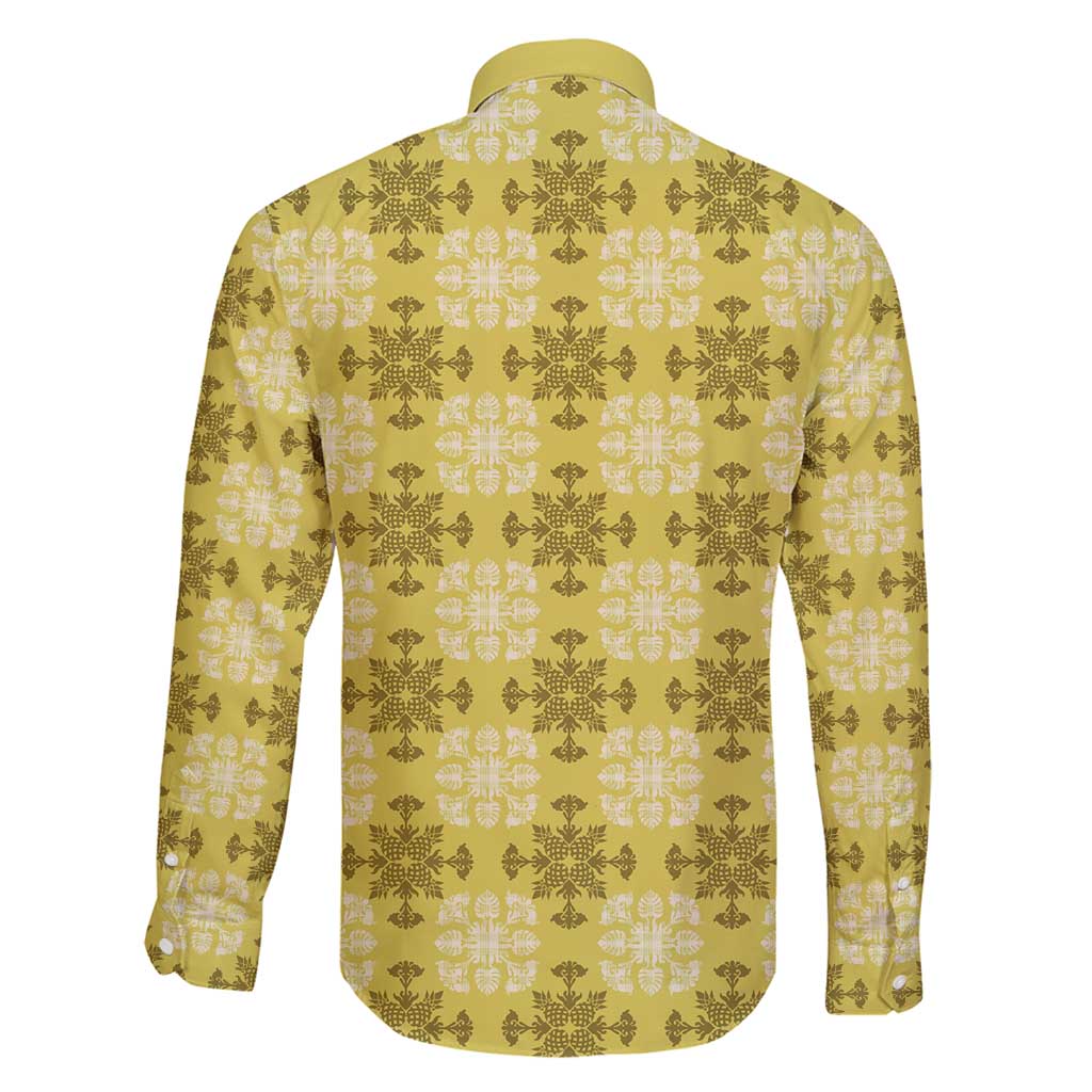 Yellow Hawaiian Quilt Family Matching Puletasi and Hawaiian Shirt Hawaii Pineapple Monstera Palaka Motifs - Polynesian Pride