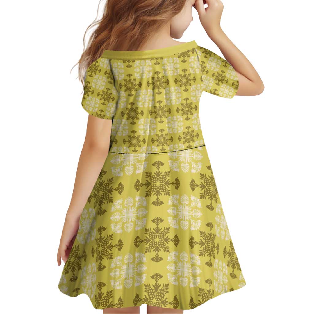 Yellow Hawaiian Quilt Family Matching Tank Maxi Dress and Hawaiian Shirt Hawaii Pineapple Monstera Palaka Motifs - Polynesian Pride