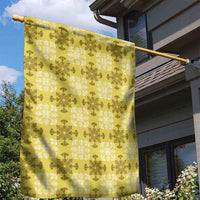 Yellow Hawaiian Quilt Garden Flag Hawaii Pineapple Monstera Palaka Motifs - Polynesian Pride