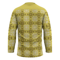 Yellow Hawaiian Quilt Hockey Jersey Hawaii Pineapple Monstera Palaka Motifs - Polynesian Pride