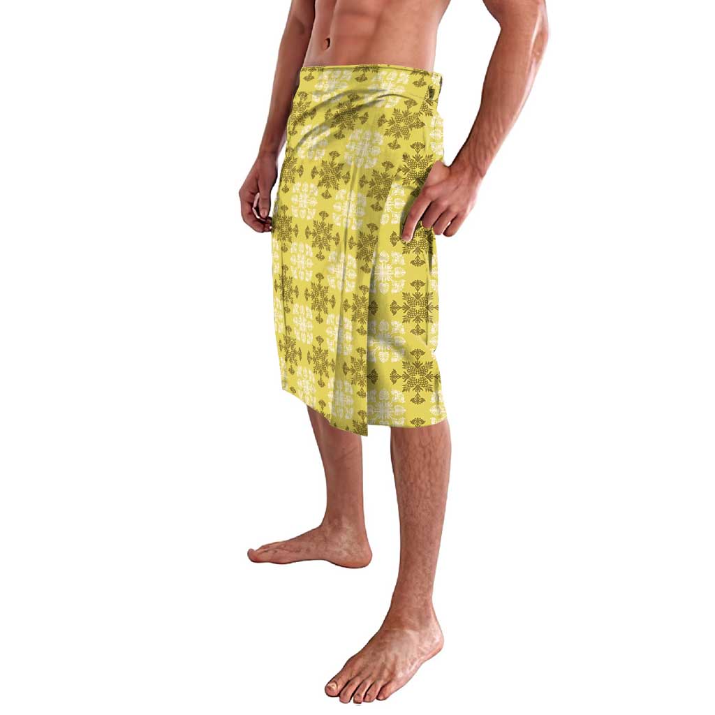 Yellow Hawaiian Quilt Lavalava Hawaii Pineapple Monstera Palaka Motifs - Polynesian Pride