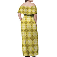 Yellow Hawaiian Quilt Off Shoulder Maxi Dress Hawaii Pineapple Monstera Palaka Motifs - Polynesian Pride