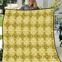 Yellow Hawaiian Quilt Quilt Hawaii Pineapple Monstera Palaka Motifs - Polynesian Pride