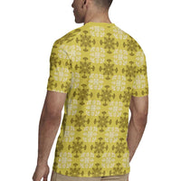 Yellow Hawaiian Quilt Rugby Jersey Hawaii Pineapple Monstera Palaka Motifs - Polynesian Pride