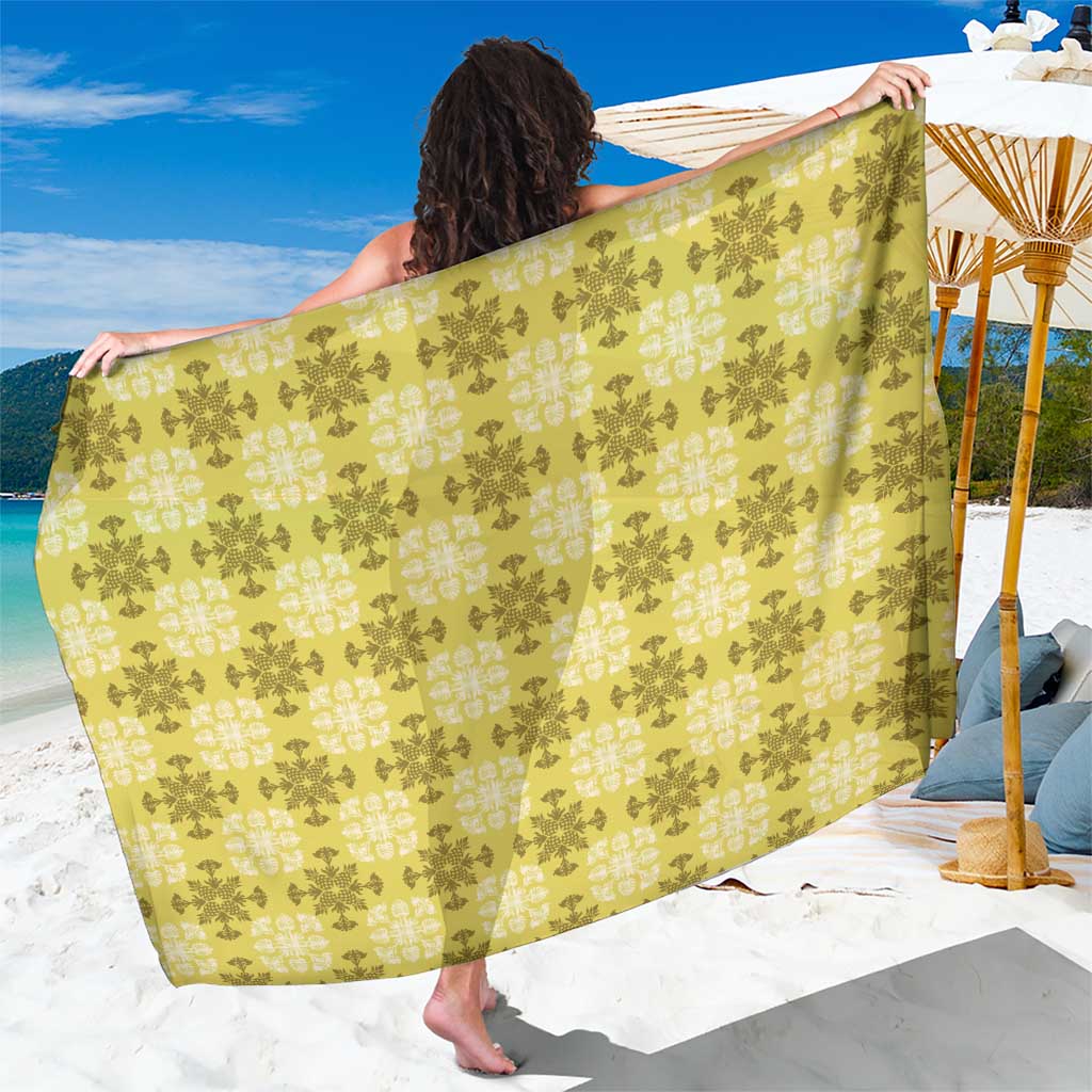Yellow Hawaiian Quilt Sarong Hawaii Pineapple Monstera Palaka Motifs - Polynesian Pride