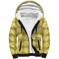 Yellow Hawaiian Quilt Sherpa Hoodie Hawaii Pineapple Monstera Palaka Motifs - Polynesian Pride