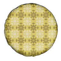 Yellow Hawaiian Quilt Spare Tire Cover Hawaii Pineapple Monstera Palaka Motifs - Polynesian Pride