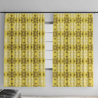Yellow Hawaiian Quilt Window Curtain Hawaii Pineapple Monstera Palaka Motifs - Polynesian Pride