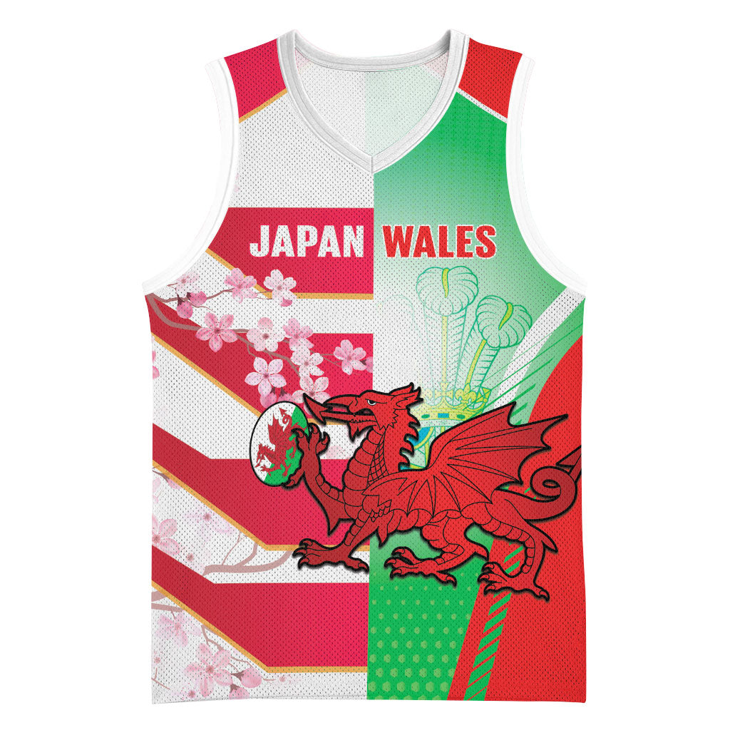 Japan and Wales Rugby Custom Basketball Jersey Brave Blossoms Welsh Dragon Together LT14 Unisex Red - Polynesian Pride