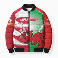 Japan and Wales Rugby Custom Bomber Puffer Jacket Brave Blossoms Welsh Dragon Together LT14 Unisex Red - Polynesian Pride