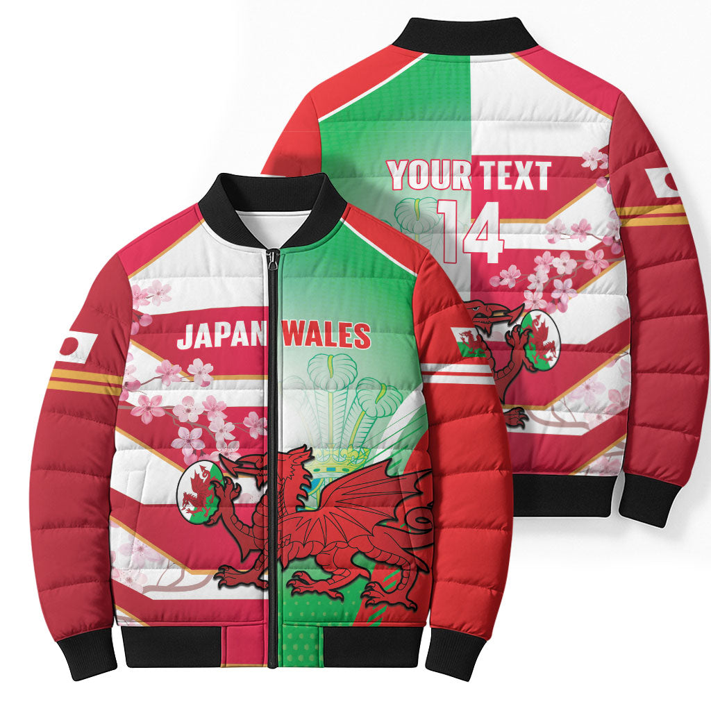 Japan and Wales Rugby Custom Bomber Puffer Jacket Brave Blossoms Welsh Dragon Together LT14 - Polynesian Pride