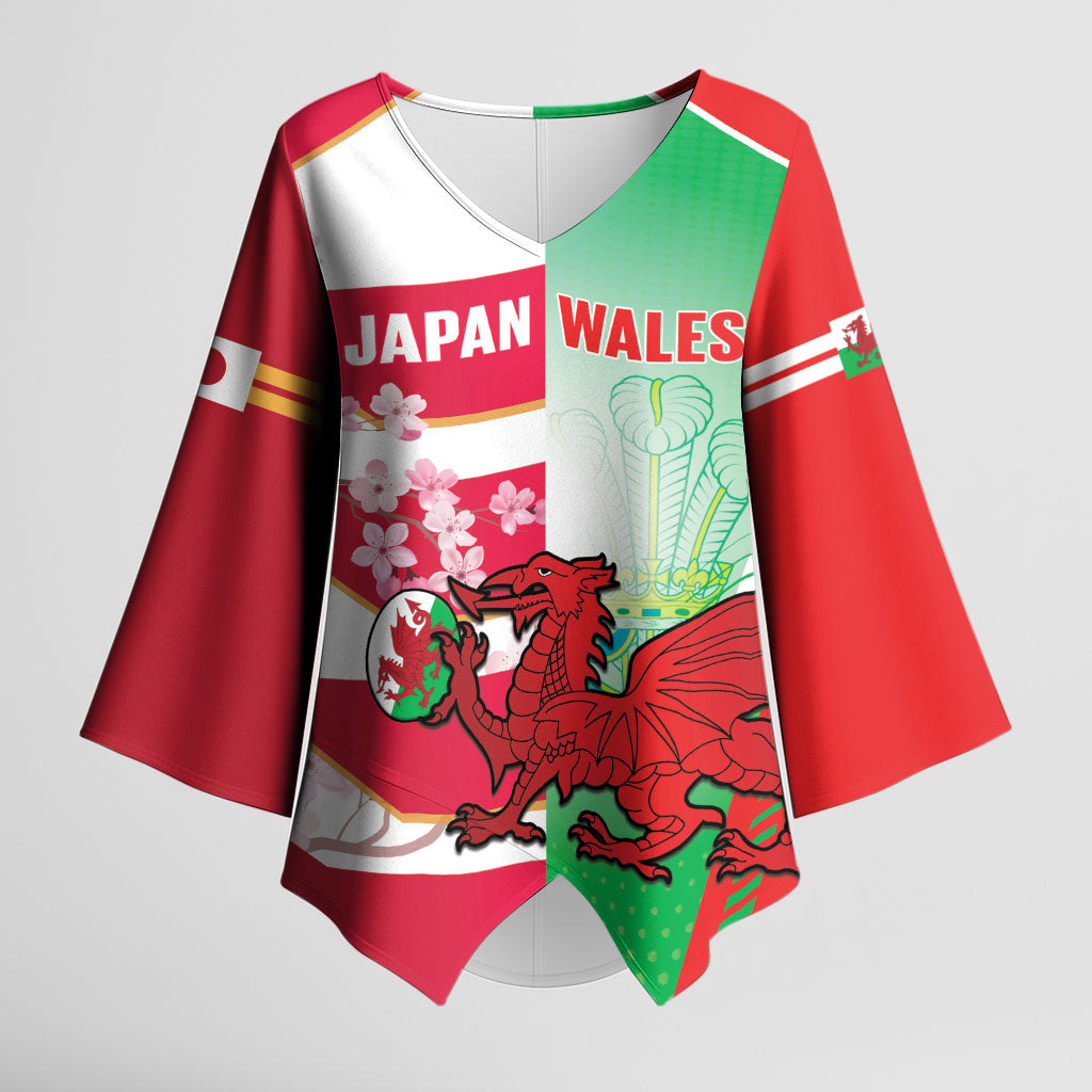 Japan and Wales Rugby Custom Kimono Sleeve Blouse Brave Blossoms Welsh Dragon Together LT14 Female Red - Polynesian Pride
