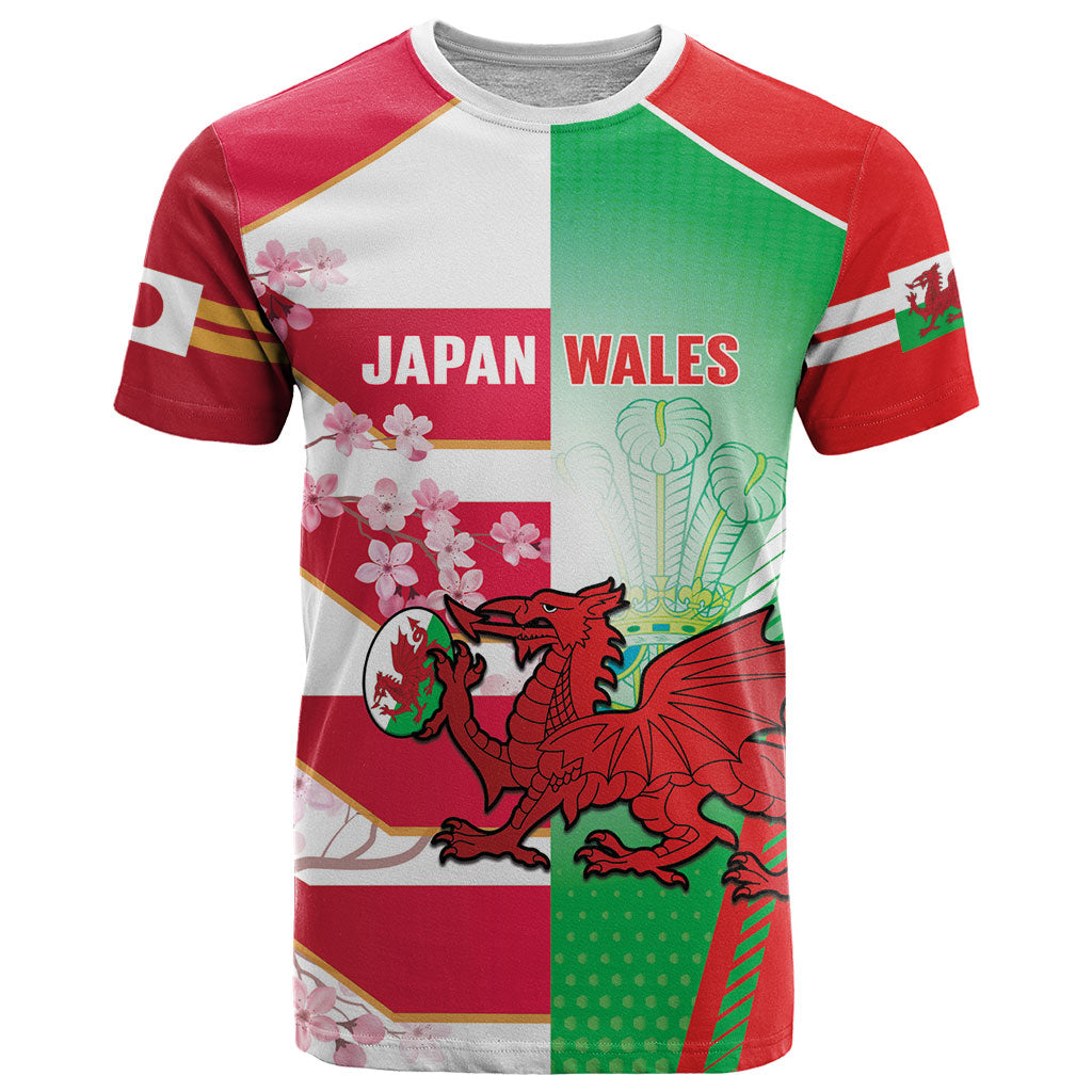 Japan and Wales Rugby Custom T Shirt Brave Blossoms Welsh Dragon Together LT14 Red - Polynesian Pride