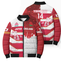 Japan and England Rugby Custom Bomber Puffer Jacket Brave Blossoms Red Roses Together LT14 - Polynesian Pride