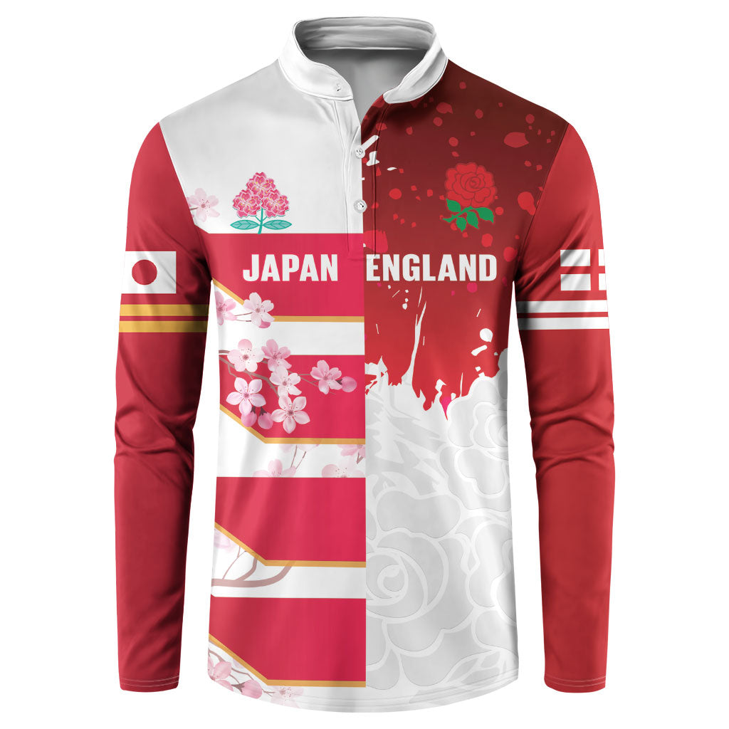 Japan and England Rugby Custom Button Sweatshirt Brave Blossoms Red Roses Together LT14 Red - Polynesian Pride