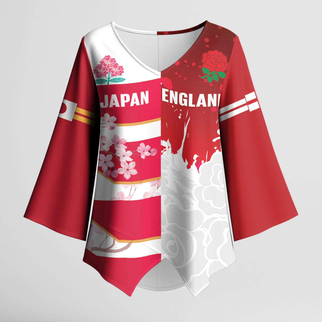 Japan and England Rugby Custom Kimono Sleeve Blouse Brave Blossoms Red Roses Together LT14 Female Red - Polynesian Pride
