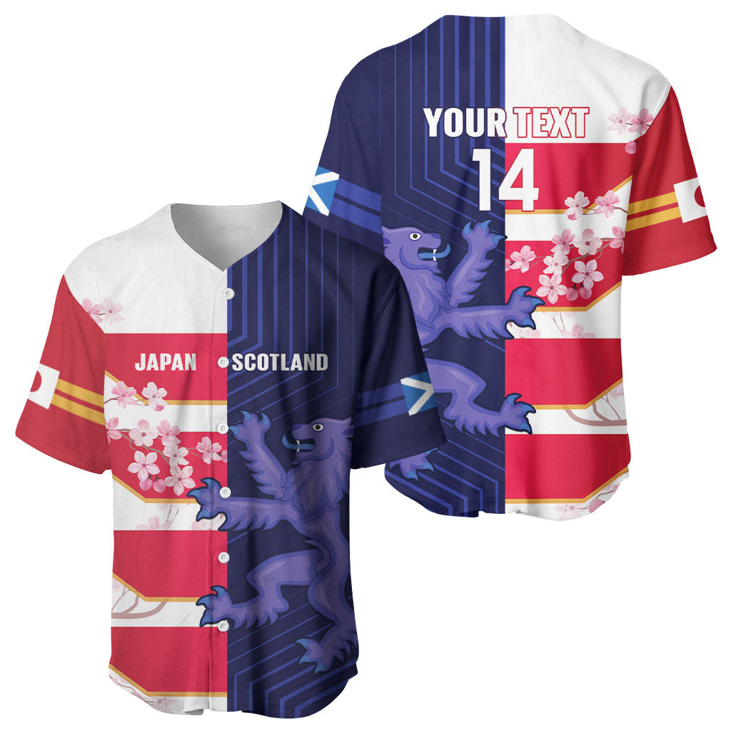 Japan and Scotland Rugby Custom Baseball Jersey Brave Blossoms Scottish Thistle Together LT14 - Polynesian Pride