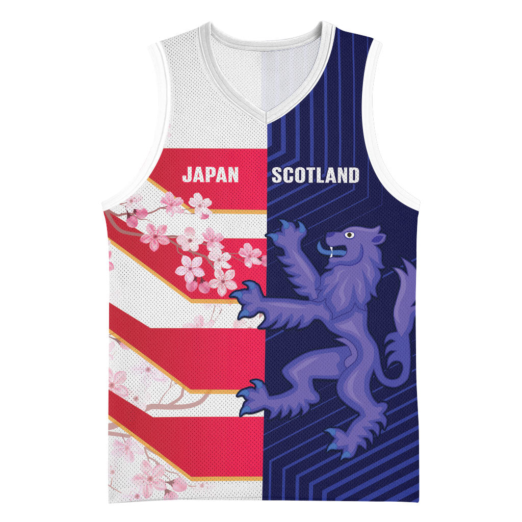 Japan and Scotland Rugby Custom Basketball Jersey Brave Blossoms Scottish Thistle Together LT14 Unisex Multicolor - Polynesian Pride