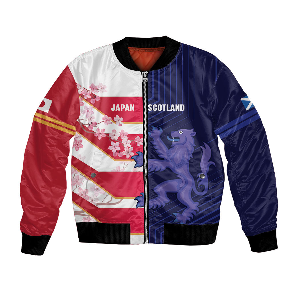 Japan and Scotland Rugby Custom Bomber Jacket Brave Blossoms Scottish Thistle Together LT14 Unisex Multicolor - Polynesian Pride
