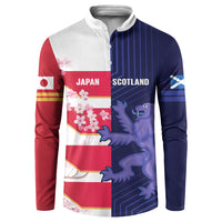 Japan and Scotland Rugby Custom Button Sweatshirt Brave Blossoms Scottish Thistle Together LT14 Multicolor - Polynesian Pride