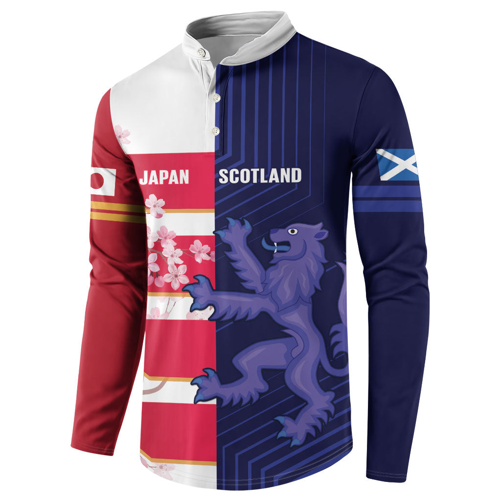 Japan and Scotland Rugby Custom Button Sweatshirt Brave Blossoms Scottish Thistle Together LT14 - Polynesian Pride