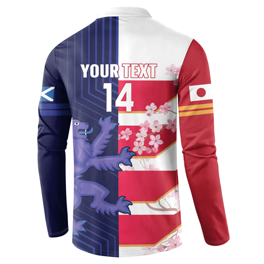 Japan and Scotland Rugby Custom Button Sweatshirt Brave Blossoms Scottish Thistle Together LT14 - Polynesian Pride
