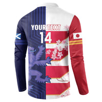 Japan and Scotland Rugby Custom Button Sweatshirt Brave Blossoms Scottish Thistle Together LT14 - Polynesian Pride