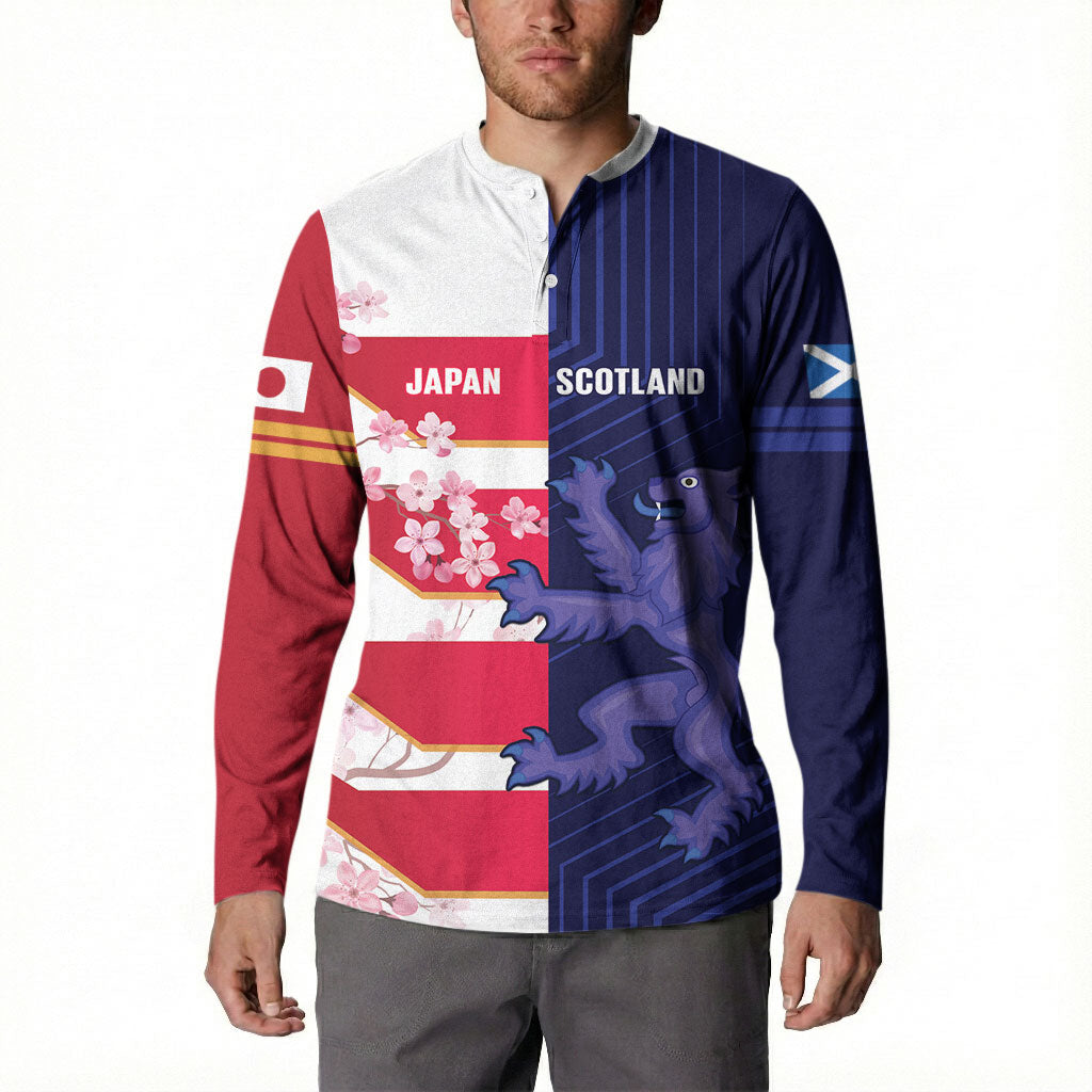 Japan and Scotland Rugby Custom Button Sweatshirt Brave Blossoms Scottish Thistle Together LT14 - Polynesian Pride