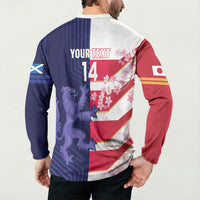 Japan and Scotland Rugby Custom Button Sweatshirt Brave Blossoms Scottish Thistle Together LT14 - Polynesian Pride