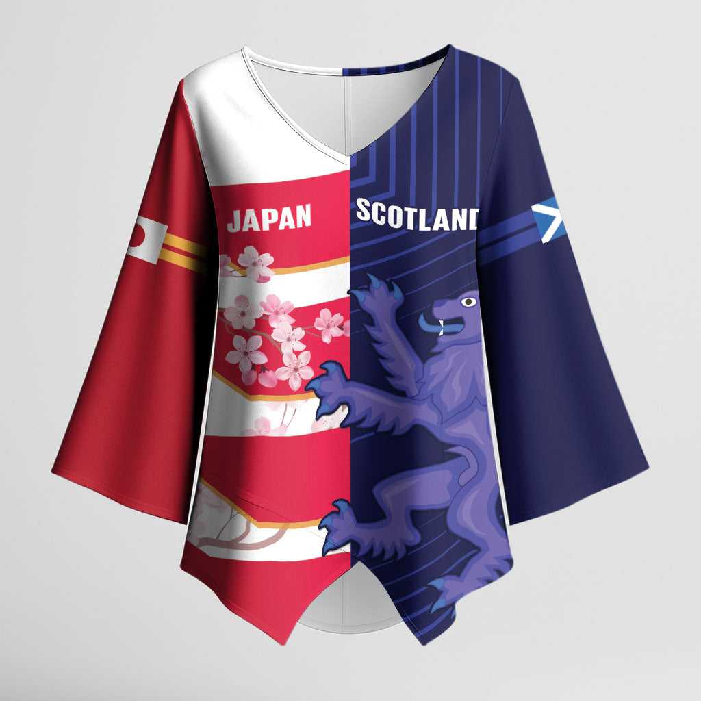 Japan and Scotland Rugby Custom Kimono Sleeve Blouse Brave Blossoms Scottish Thistle Together LT14 Female Multicolor - Polynesian Pride