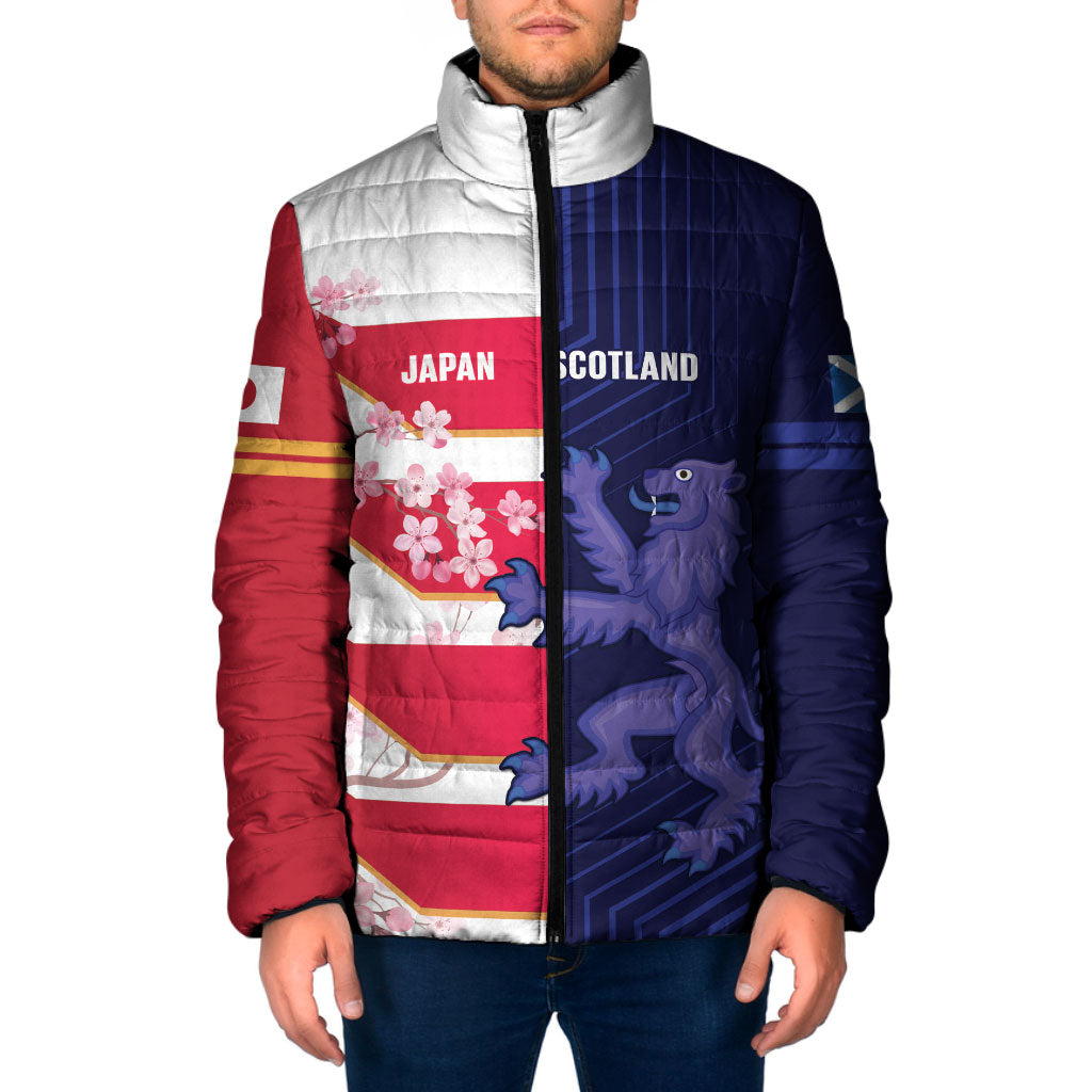 Japan and Scotland Rugby Custom Padded Jacket Brave Blossoms Scottish Thistle Together LT14 Men Multicolor - Polynesian Pride