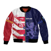 Japan and Scotland Rugby Custom Sleeve Zip Bomber Jacket Brave Blossoms Scottish Thistle Together LT14 Unisex Multicolor - Polynesian Pride