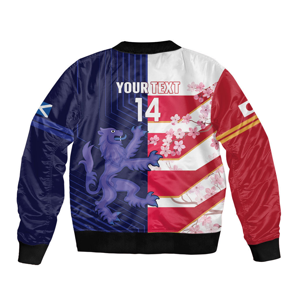 Japan and Scotland Rugby Custom Sleeve Zip Bomber Jacket Brave Blossoms Scottish Thistle Together LT14 - Polynesian Pride