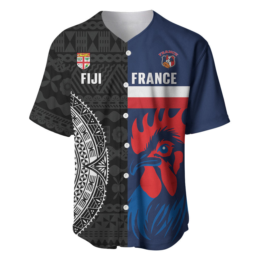 Fiji and France Rugby Custom Baseball Jersey Flying Fijian Les Bleus Together LT14 Multicolor - Polynesian Pride