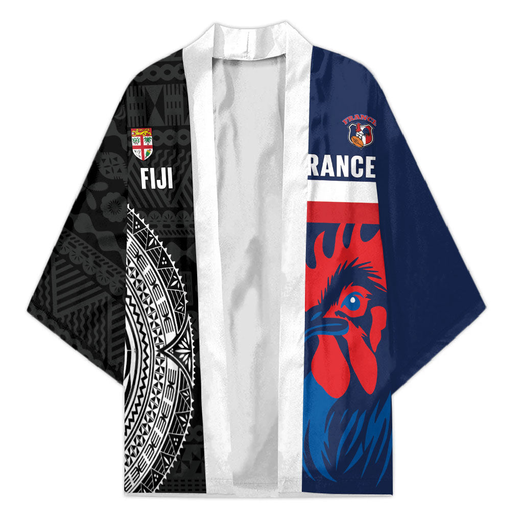 Fiji and France Rugby Custom Kimono Flying Fijian Les Bleus Together LT14 Unisex Multicolor - Polynesian Pride