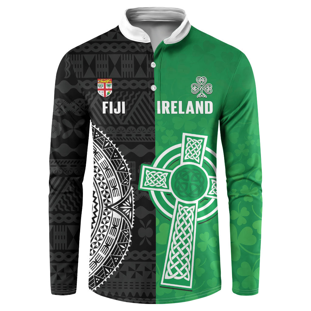 Fiji and Ireland Rugby Custom Button Sweatshirt Flying Fijian Irish Shamrocks Together LT14 Multicolor - Polynesian Pride
