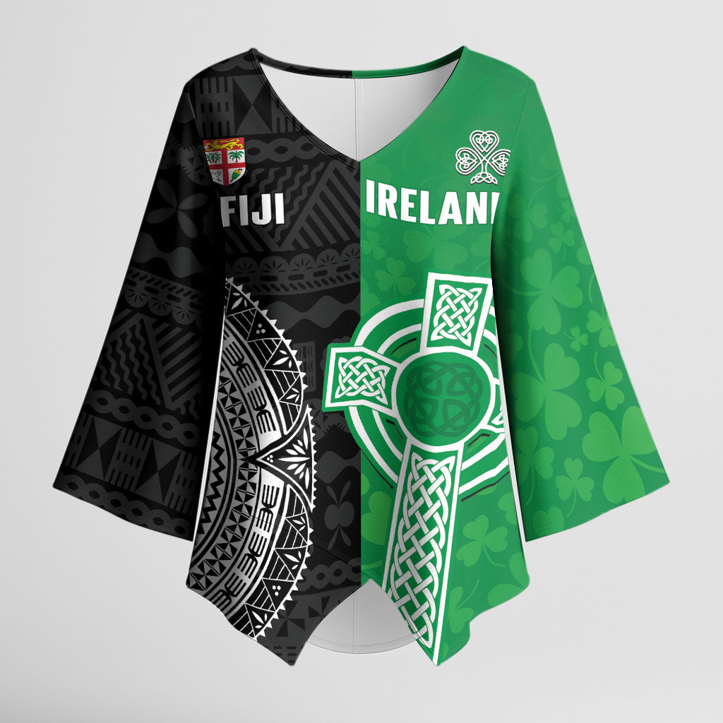 Fiji and Ireland Rugby Custom Kimono Sleeve Blouse Flying Fijian Irish Shamrocks Together LT14 Female Multicolor - Polynesian Pride