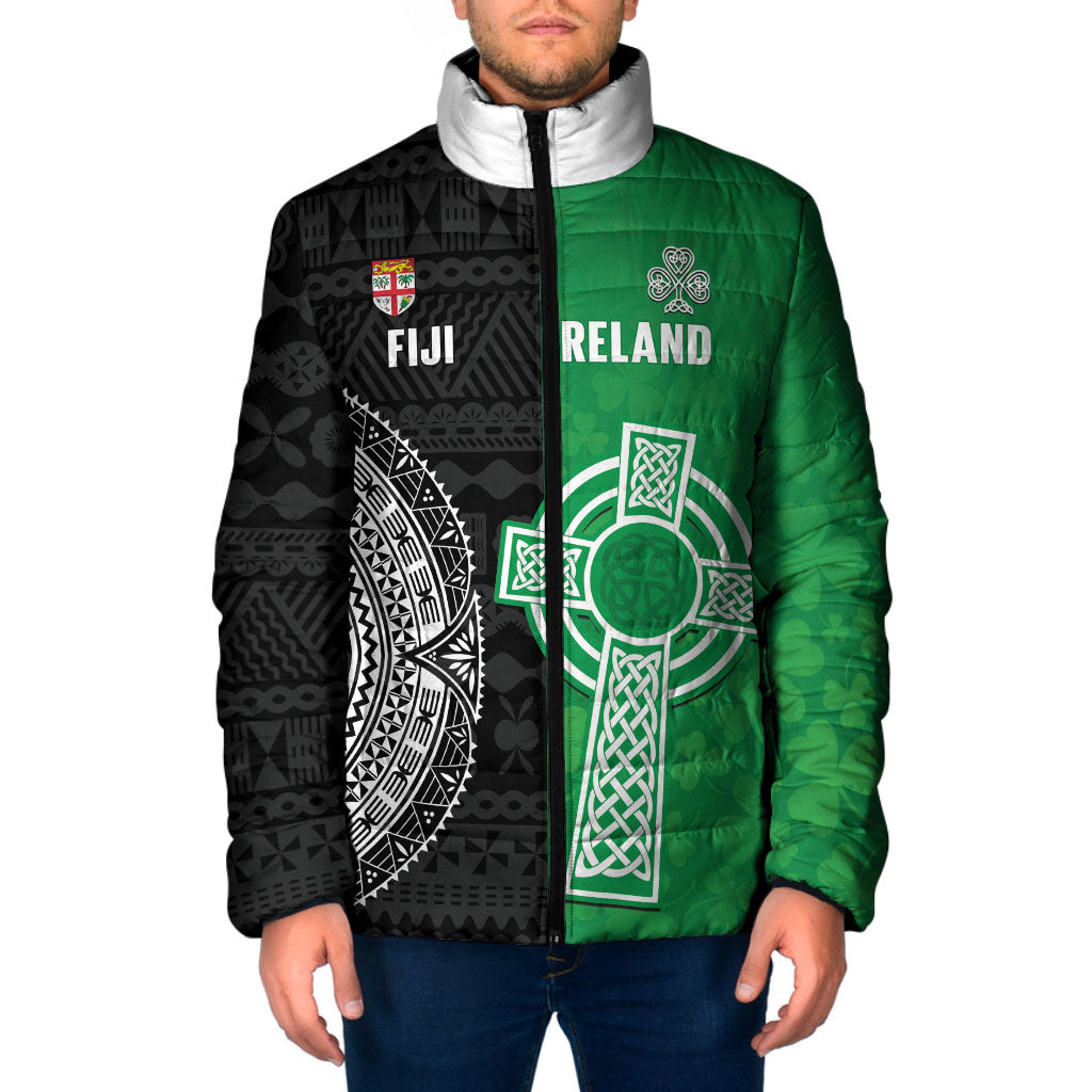 Fiji and Ireland Rugby Custom Padded Jacket Flying Fijian Irish Shamrocks Together LT14 Men Multicolor - Polynesian Pride