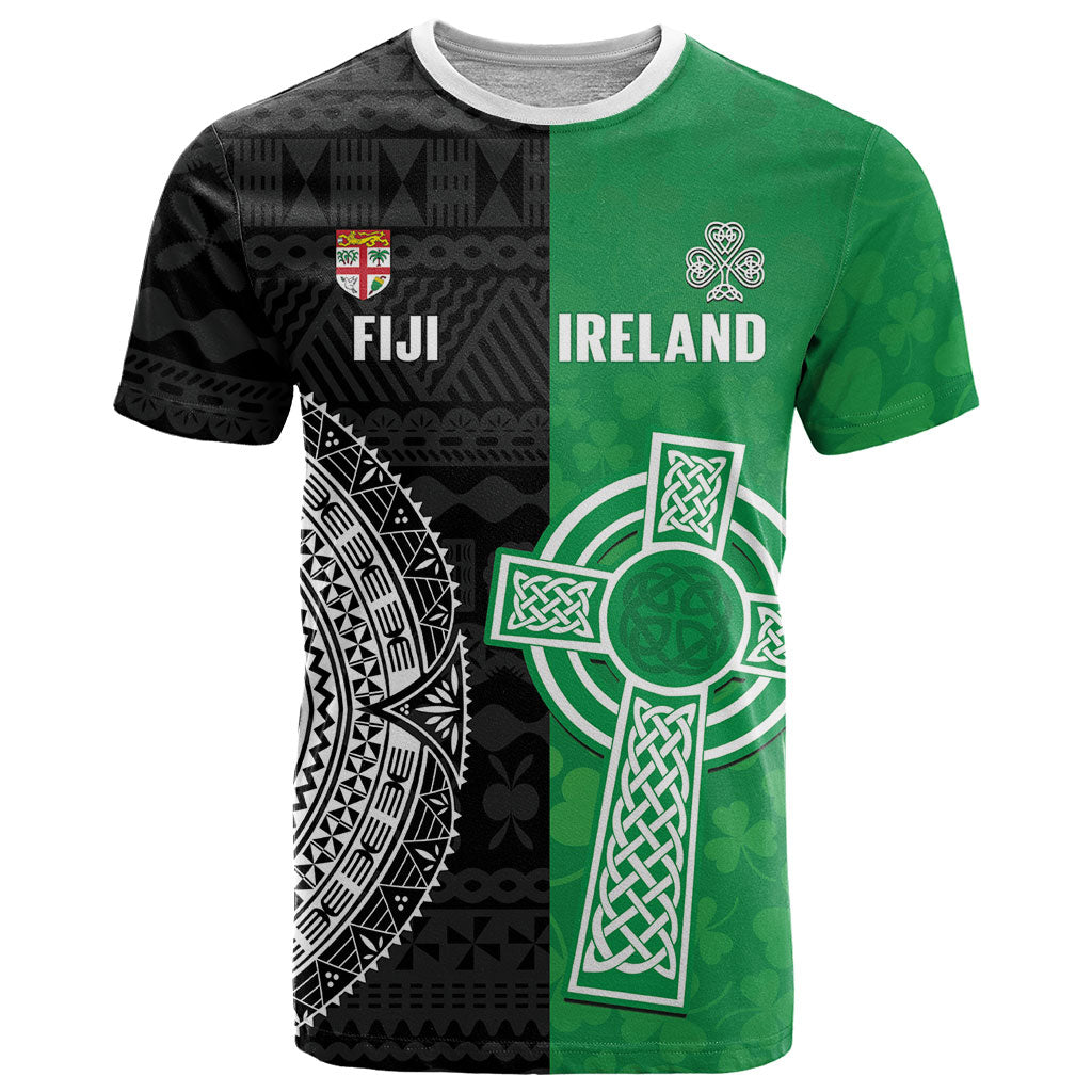 Fiji and Ireland Rugby Custom T Shirt Flying Fijian Irish Shamrocks Together LT14 Multicolor - Polynesian Pride