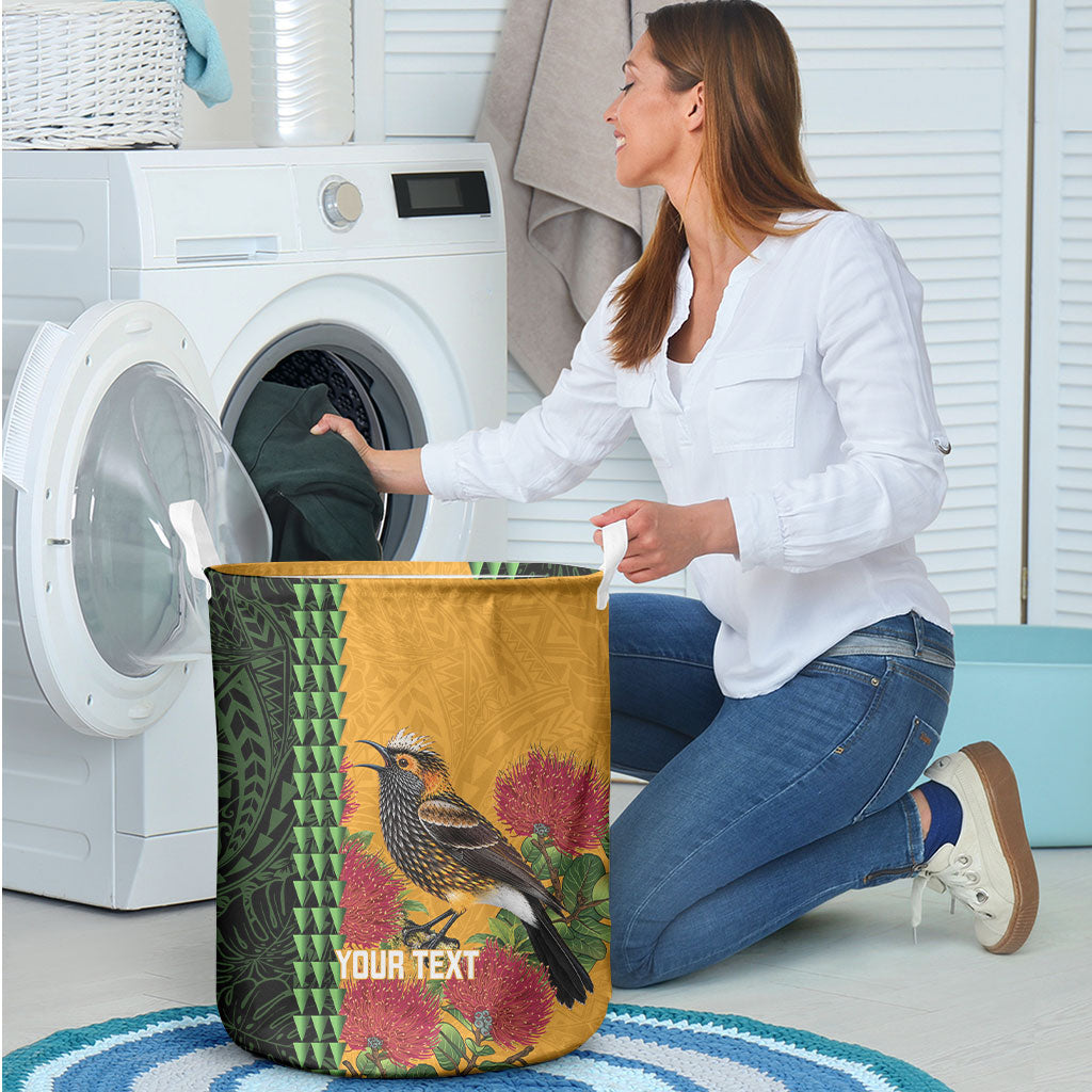 Personalized Hawaii Akohekohe Ohia Lehua Laundry Basket Crested Honeycreeper Kakau Hawaiian Pattern LT14 - Polynesian Pride