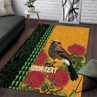 Personalized Hawaii Akohekohe Ohia Lehua Area Rug Crested Honeycreeper Kakau Hawaiian Pattern LT14 Orange - Polynesian Pride